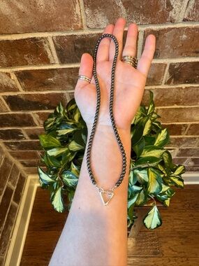 Artisan 4mm Hematite Gemstone Bead Necklace with Sterling Silver Caribeaner